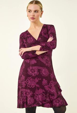 Roman Floral Frill Wrap Dress