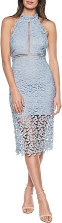 Bardot Lace Gemma Sleeveless Cocktail Midi Halter Dress In Blue