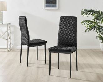Furniturebox Set of 6 Milan High Back Soft Touch Diamond Pattern Velvet Dining Chairs With Black Powder Coated Metal Legs