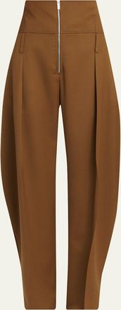 Ferragamo Pleated Wool-Cashmere Barrel-Leg Trousers
