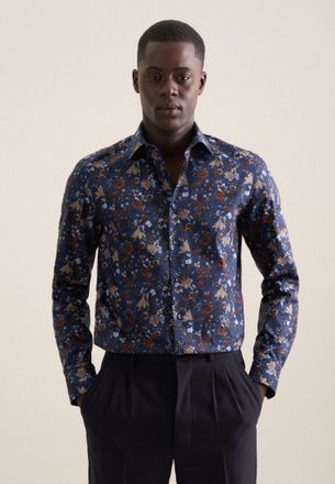 Seidensticker Businesshemd SEIDENSTICKER Slim, Herren, Gr. XL (43), normale &Auml;rmell&auml;ngen, beige, 100% Baumwolle, bedruckt, slim fit, 2-Knopf-Manschette, Hemden Busin