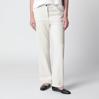 The Row Fargo jeans in lightly distressed cotton denim, ecru