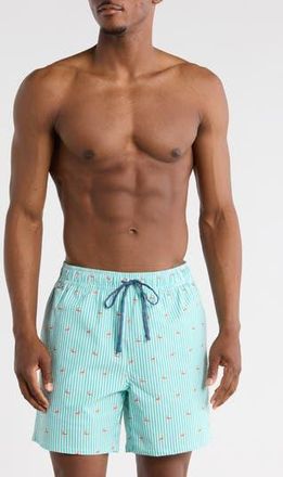 Rainforest Flamingo Seersucker Swim Trunks in Blue Turquoise Flamingo at Nordstrom Rack, Size X-Large