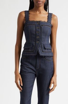 Cinq &agrave; Sept Myra Lace Denim Corset Top in Indigo at Nordstrom, Size Xx-Small