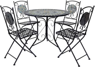 Charles Bentley Garden Blue Mosaic 5 Piece Dining Set With Folding Chairs Patio