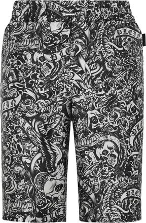 Philipp Plein Silk Cool Kid Shorts Tattoo - Heren - Korte Broeken - Zwart - 5XL - Leer - Korte Broeken