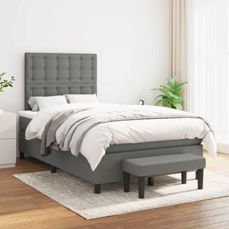 vidaXL Cama Box Spring Con Colch&oacute;n Tela Gris Oscuro 120x200 Cm Vidaxl