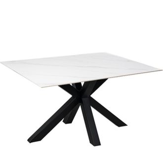 Koketto Home Mesa comedor porcel&aacute;nica 140 cm patas negras tapa blanca