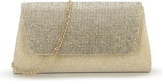Girly HandBags Womens Evening Clutch Bag with Chain Strap - Glitter Party Purse for Weddings, Cocktail Events, and Formal Occasions Small Gold