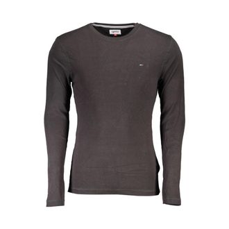 Tommy Hilfiger Long Sleeve Tops, male, Black, Size: XL Black Cotton Long Sleeve Logo Tee