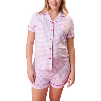 Kindred Bravely Clea Maternity & Postpartum Short Sleeve Pajama Set in Lavender Gingham at Nordstrom, Size X-Large