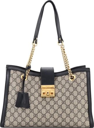 Gucci Padlock Chain GG Coated Canvas with Leather Medium tote bag - Zwart