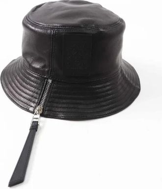 Loewe Pre-owned Anagram Lambleeren hoed - Dames - Vintage Accessoires - Zwart - ONE Size - Leer - Vintage