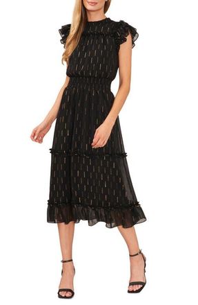CeCe by Cynthia Steffe Metallic A-Line Dress in Rich Black at Nordstrom, Size X-Small