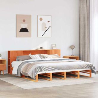 vidaXL Vidaxl - Cama Con Estanter&iacute;a Sin Colch&oacute;n Madera Maciza Marr&oacute;n 200x200 Cm