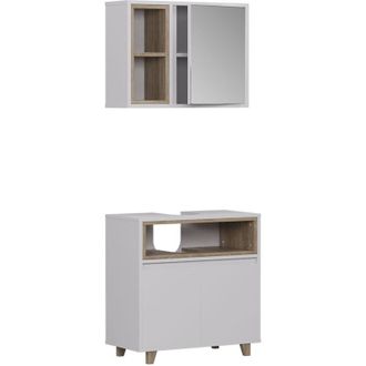 Vicco Set di mobili da bagno Elnor, Bianco/quercia, con mobiletto a specchio e mobiletto base, Vicco