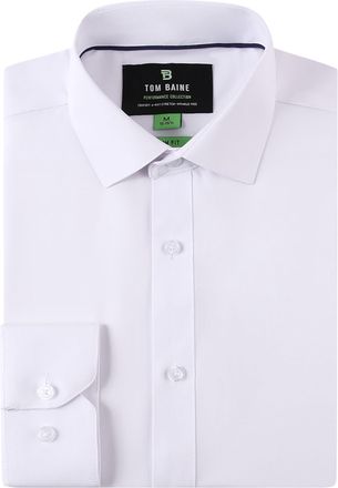 Tom Baine Mens Performance Stretch Long Sleeve Basic Button Down, White, Medium