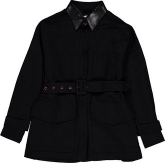 Roberto Cavalli Black Linen-Blend Belted Utility Jacket, Brand Size 44 ( US Size 10 )