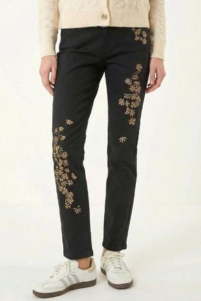 Roman Floral Embroidered Stretch Jeans