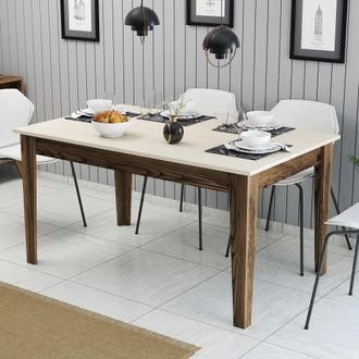 Dmora Mesa Fija Viverone, 6 Plazas, Forma Rectangular, Soporta 120 Kg, 145x88x75h Cm, Marr&oacute;n Nogal