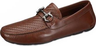 Ferragamo Mens Parigi Woven Gancini Driver Shoes In Midbrown