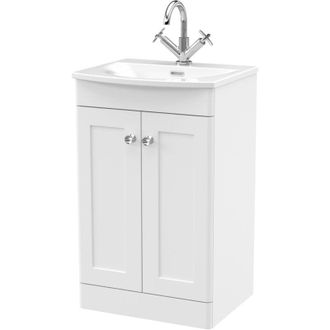 Nuie Nuie Classique Satin White 500mm 2 Door Vanity Unit and 30mm Profile Curved Basin - CLC123J