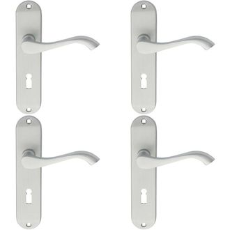 Loops 4x PAIR Curved Handle on Chamfered Lock Backplate 180 x 40mm Satin Chrome