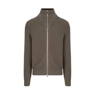 Brunello Cucinelli T Neck Zip Cardigan - male - Brunello Cucinelli - Cardigans - Brown - XL - Knitwear