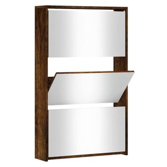 Berkfield Home Shoe Cabinet with Mirror 3-Layer Smoked Oak 63x17x102.5 cm in Brown