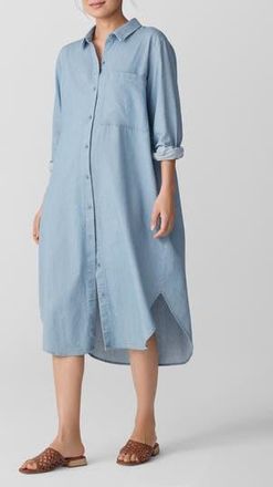 Eileen Fisher Long Sleeve Organic Cotton Shirtdress in Washed Indigo at Nordstrom Rack, Size X-Large