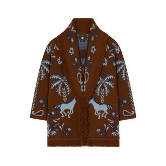 Alanui Truien & Vesten, Dames, Bruin, M, Katoen, Cardigan met franjes en intarsia