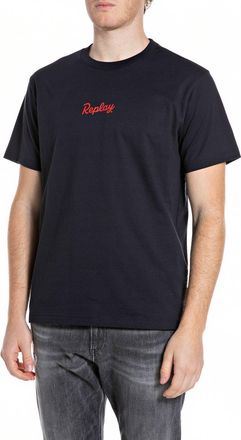Replay T-Shirt REPLAY, Herren, Gr. XXL, schwarz navy, Jersey, Obermaterial: 100% Baumwolle, bedruckt, regular fit h&uuml;ftlang, Rundhals, abgesteppte Kante, Shir