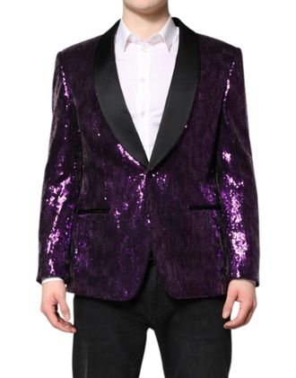 Dolce & Gabbana Mens Purple Sicilia Sequin Embellish Coat Jacket Nylon Clothing