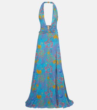 Versace Printed halterneck gown