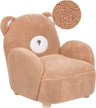 Beliani Silla Con Forma De Oso Tapizada En Poli&eacute;ster De Imitaci&oacute;n De Piel Con Reposabrazos De Felpa Muebles Para Ni&ntilde;os Marr&oacute;n Boo