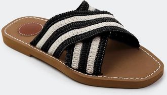 Where's That From Womens Woven Stripe Patterned Slide Sandals - Black - Size: 8