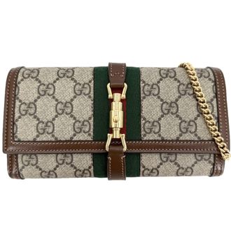 Gucci Beige Brown Gg Supreme Leather Chain/Shoulder Wallet (Pre-Owned)