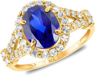 MAX + STONE Solid 10k Yellow or White Gold Oval Cut Gemstone Halo Birthstone Ring