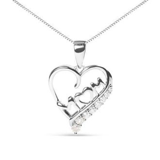 House of Brilliance Silver 1/4 Cttw Diamond Mom and Open Heart 18 Pendant Necklace in White at Nordstrom