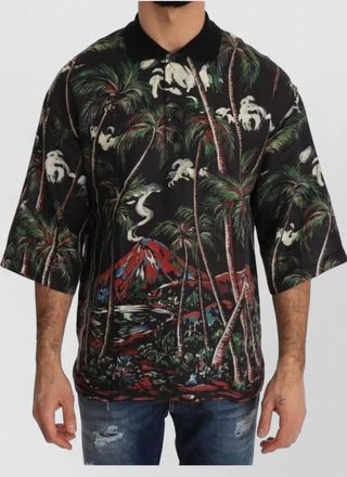 Dolce & Gabbana linen relaxed-fit printed short-sleeve polo shirt