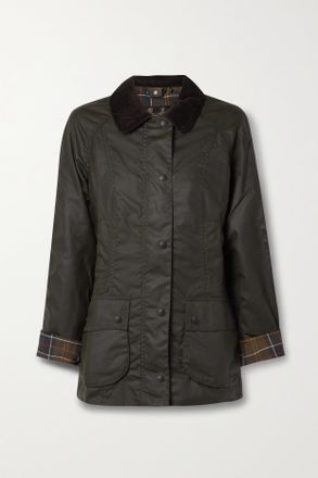Barbour Beadnell Jacke Aus Gewachster Baumwolle Mit Cordbesatz - Gr&uuml;n