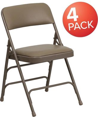 Flash Furniture 4 Pk. Curved Triple Braced & Double Hinged Beige Vinyl Metal Folding Chair