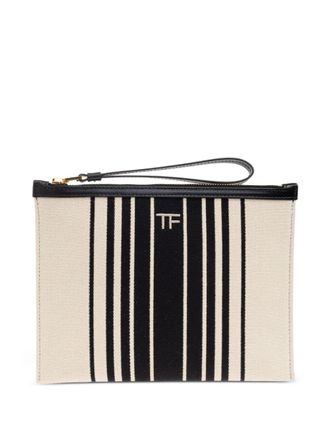 Tom Ford striped canvas clutch - women - Cotton/Leather - One Size - Neutrals
