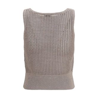 Brunello Cucinelli Womens Beige Cotton Tank Tops