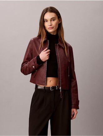 Calvin Klein Jeans Calvin Klein Womens Faux Leather Moto Jacket - Red - XL