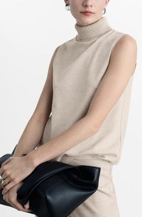 Mango Sleeveless Turtleneck Sweater in Beige at Nordstrom, Size Medium