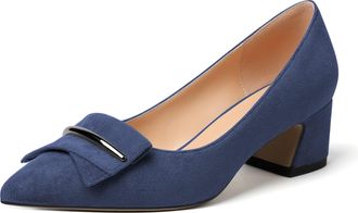 elashe Women Block Heel Pumps Slip on Low Heels Pointed Toe Court Shoes Classic 2 Block Heeled Shoes Suede Navy EU42