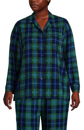 Lands End Long Sleeve Print Flannel Pajama Top in Light Emerald Blackwatch at Nordstrom, Size 1X
