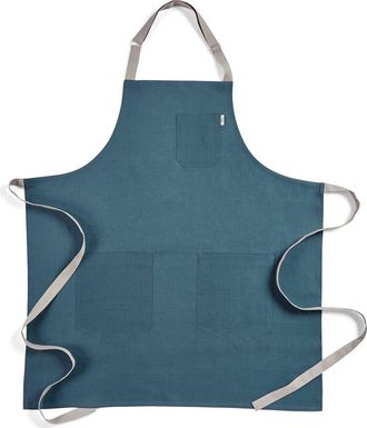 Solino Home Linen Apron 33 x 30 in for Dining Table, Holiday and Everyday Table Decor - Linen Bib Apron in Peacock Blue /Soft Grey at Nordstrom, Size