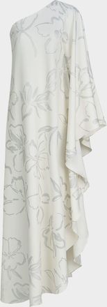 Halston Heritage Nevean One-Shoulder Foil Crepe Caftan